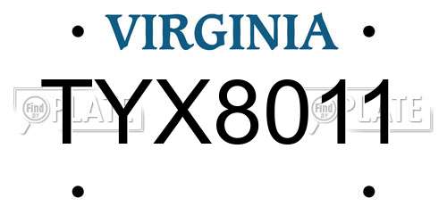 TYX8011 Virginia License Plate