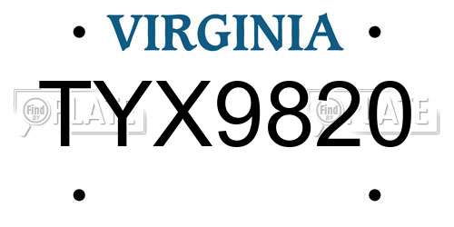 TYX9820 Virginia License Plate