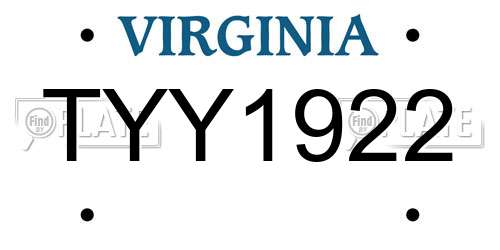 TYY1922 Virginia License Plate
