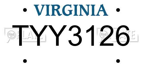 TYY3126 Virginia License Plate