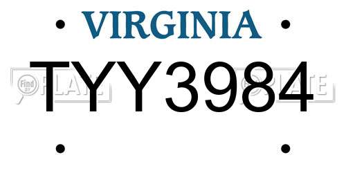 TYY3984 Virginia License Plate