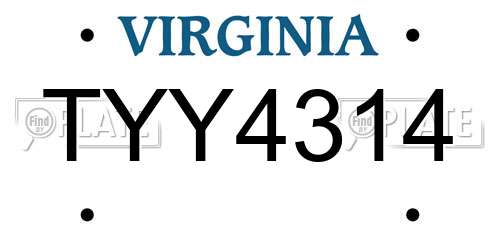 TYY4314 Virginia License Plate