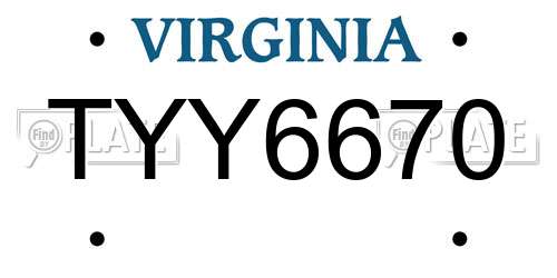 TYY6670 Virginia License Plate