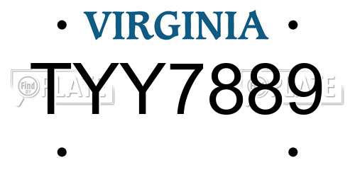 TYY7889 Virginia License Plate
