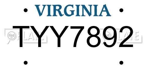 TYY7892 Virginia License Plate