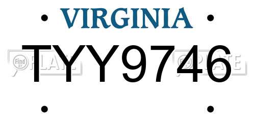 TYY9746 Virginia License Plate