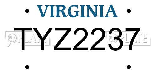 TYZ2237 Virginia License Plate