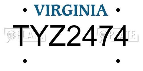 TYZ2474 Virginia License Plate