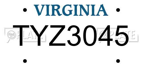 TYZ3045 Virginia License Plate