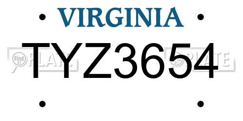 TYZ3654 Virginia License Plate