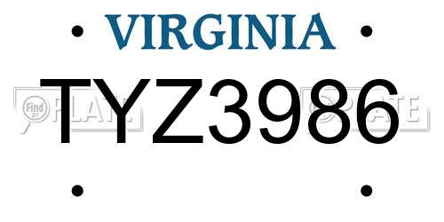 TYZ3986 Virginia License Plate
