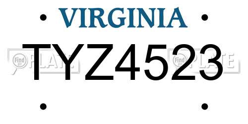TYZ4523 Virginia License Plate