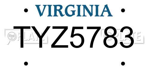 TYZ5783 Virginia License Plate