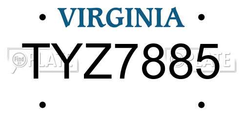 TYZ7885 Virginia License Plate