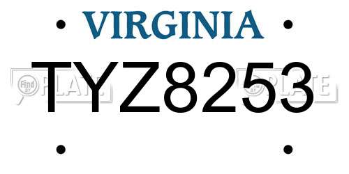 TYZ8253 Virginia License Plate