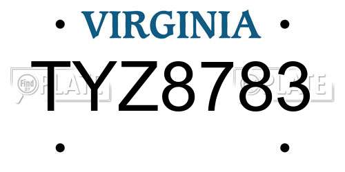 TYZ8783 Virginia License Plate