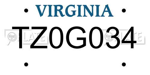 TZ0G034 Virginia License Plate