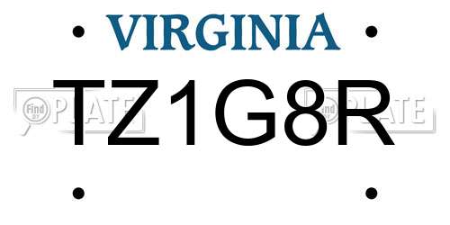 TZ1G8R Virginia License Plate