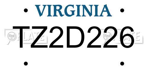 TZ2D226 Virginia License Plate