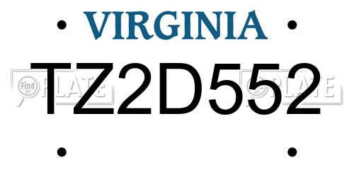 TZ2D552 Virginia License Plate