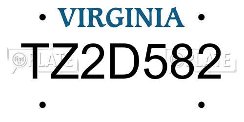 TZ2D582 Virginia License Plate
