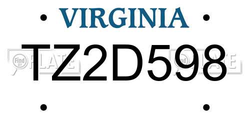 TZ2D598 Virginia License Plate