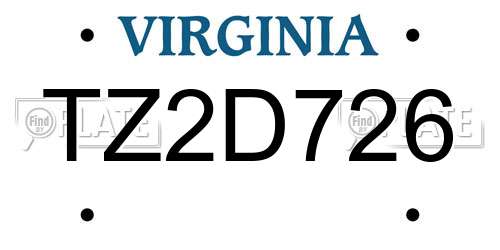TZ2D726 Virginia License Plate