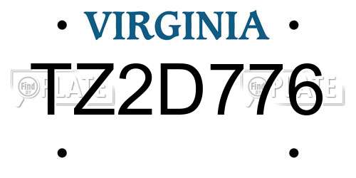 TZ2D776 Virginia License Plate