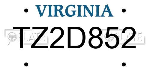 TZ2D852 Virginia License Plate