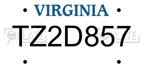 TZ2D857 Virginia License Plate