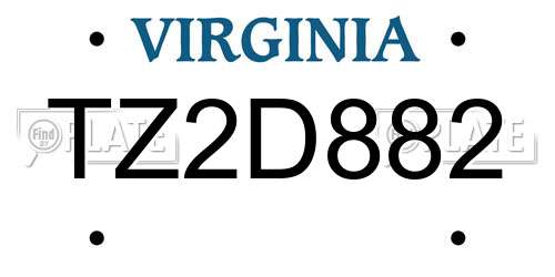 TZ2D882 Virginia License Plate