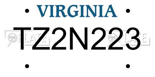 TZ2N223 Virginia License Plate