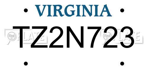 TZ2N723 Virginia License Plate