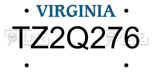TZ2Q276 Virginia License Plate