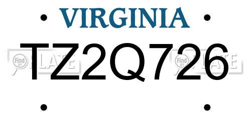 TZ2Q726 Virginia License Plate