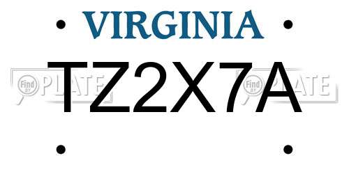 TZ2X7A Virginia License Plate