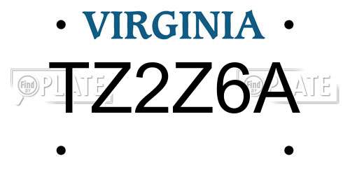 TZ2Z6A Virginia License Plate