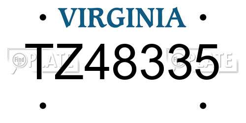 TZ48335 Virginia License Plate
