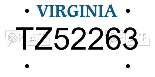 TZ52263 Virginia License Plate