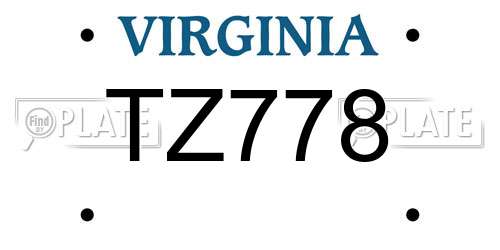 TZ778 Virginia License Plate