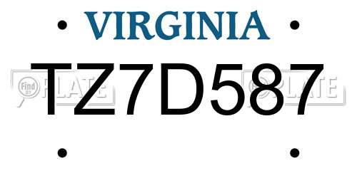 TZ7D587 Virginia License Plate