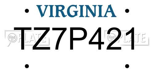 TZ7P421 Virginia License Plate