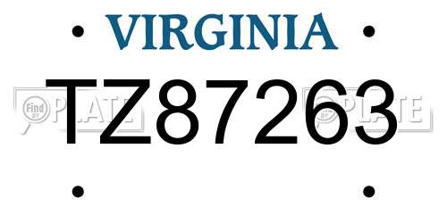 TZ87263 Virginia License Plate