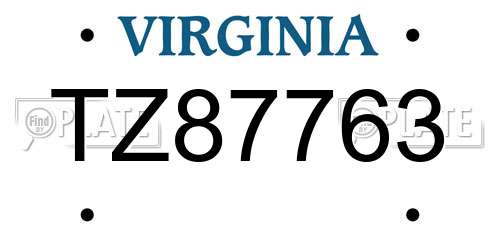 TZ87763 Virginia License Plate