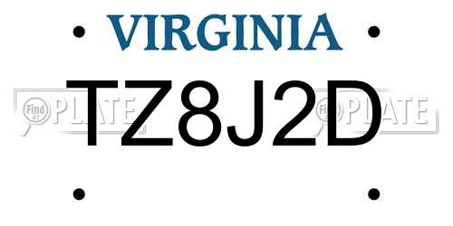 TZ8J2D Virginia License Plate