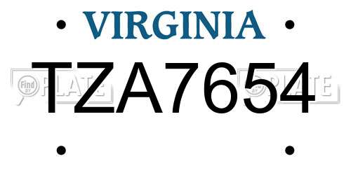 TZA7654 Virginia License Plate