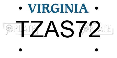 TZAS72 Virginia License Plate