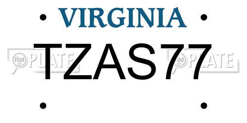 TZAS77 Virginia License Plate