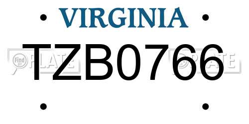 TZB0766 Virginia License Plate
