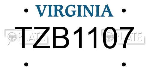 TZB1107 Virginia License Plate